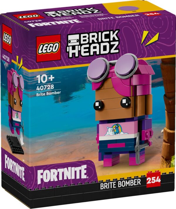 LEGO BrickHeadz Brite Bomber uit Fortnite, set 40728 voor 10+, kleurrijke bouwset met uniek design.
