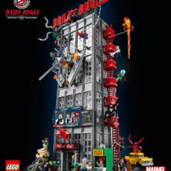 LEGO Daily Bugle set met superhelden en schurken in actie, geïnspireerd door het Spider-Man universum.