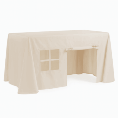 Speeltafelkleed met raam en deur in beige, perfect voor kinderen om te spelen en fantasie te stimuleren.