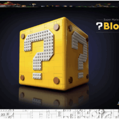 LEGO-set Super Mario 64 Mystery Block met iconisch vraagteken, 2064 stuks, leeftijd 18+, zwart achtergrond.