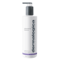 Dermalogica Ultracalming Cleanser fles, kalmerende huidreiniger, 500 ml, witte verpakking met pomp.