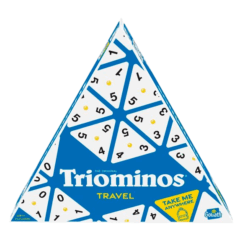 Triominos Travel bordspel in driehoekige doos, ideaal voor onderweg. Geschikt voor 2-4 spelers vanaf 6 jaar.