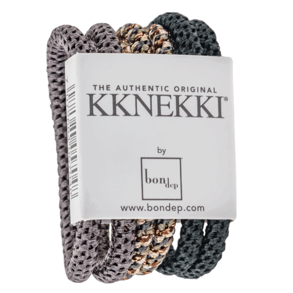 Drie kleurrijke Kknekki haarbanden van Bon Dep in verpakking.