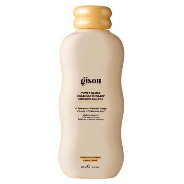 Gisou Honey Gloss Ceramide Therapy shampoo, hydraterende formule met honing, voor glanzend en sterk haar.