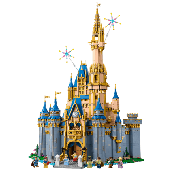 LEGO kasteelset met kleurrijke torens, minifiguren en gedetailleerde architectuur. Perfect voor bouw- en sprookjesliefhebbers.