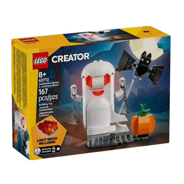 LEGO Creator-set 40772, Spook met lichtsteen voor kinderen 8+, 167 delen, inclusief pompoen en vleermuis.