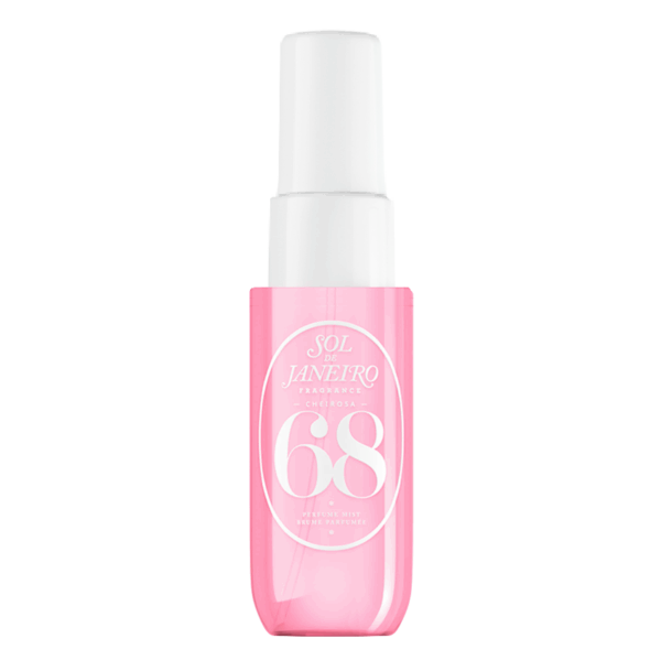 Roze fles Sol de Janeiro Cheirosa 68 parfum mist, luxe geur in moderne fles.