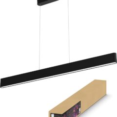 Zwarte Philips Hue hanglamp met doos, modern design, slimme verlichting voor sfeerverlichting in huis.