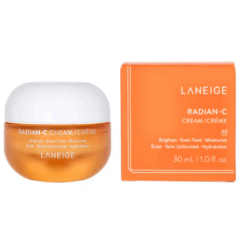 Laneige Radian-C Cream verpakking en pot: hydraterende gezichtscrème voor stralende huid, 30 ml.