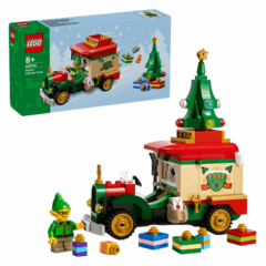 LEGO kerstbezorgtruck met cadeaus en kerstboom, inclusief figuurtje. Perfect voor creatieve feestdagen.