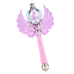 Roze magische toverstaf met vleugels en ster, perfect voor fantasie rollenspellen en verkleedpartijen.