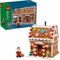 Lego peperkoekhuis met kerstman figuur en kleurrijke details, inclusief doos. Set voor 10+ jaar, 498 stuks.