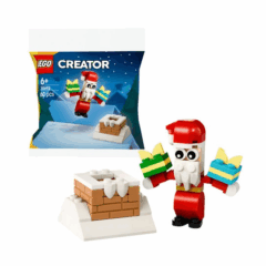 Lego Creator set met een kerstman, cadeaus en een schoorsteen, ideaal speelgoed voor kinderen vanaf 6 jaar.