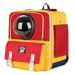 Felle kleurrijke rugzak met een kijkvenster, ideaal voor huisdieren op avontuur of reizen.