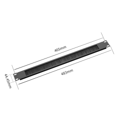 1U borstelpaneel van 483mm breed, ideaal voor kabelbeheer. Geschikt voor serverrekken en datacenters.