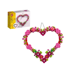 Kleurrijke LEGO hartdecoratie met bloemen, ideaal voor creatieve hobbyisten. Inclusief doos met 254 bouwstenen.