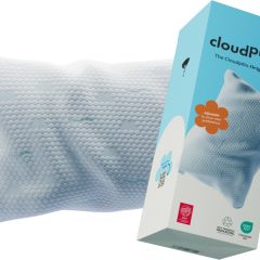 Cloudpillo Original kussen met honingraatstructuur en verstelbare stevigheid, in bijpassende verpakking.