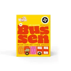Alt-tekst: Kaartenspel Busen van Wajow, een 18+ drankspel met kleurrijke verpakking en unieke kaarten.