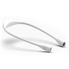Wit LED-leeslampje met flexibele armen tegen een witte achtergrond, ideaal voor comfortabel lezen in bed of onderweg.