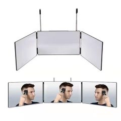 Opvouwbare spiegel voor zelfkapsel, drie kanten weerspiegelen het hoofd voor complete haarkijk. Perfect voor thuisgebruik.