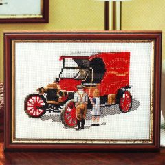 Oldtimer Auto Borduurset 14CT op Wit Borduurstof