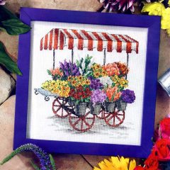 Bloemenkraam Borduurset 14CT op Wit Borduurstof