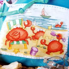 Krabben Strand Borduurset 14CT op Wit Borduurstof