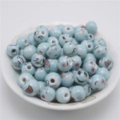 100 Stuks Smiley Kralen - 12mm - Blauw Keramiek