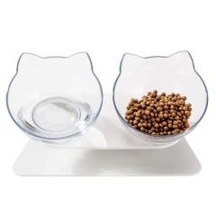 Katten Voerbak en Drinkbak Wit Transparant Uitneembare Schaaltjes