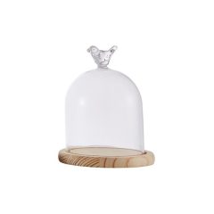 Stolp 9cm Glas - Hout - Vogeltje