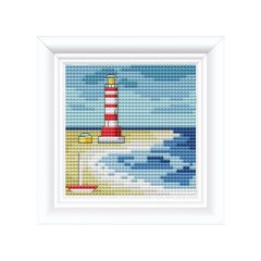 Strand Vakantie Vuurtoren Borduurset 14CT op Wit Borduurstof