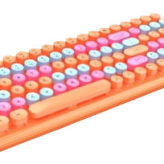 Retro-stijl pasteltoetsenbord en muis, kleurrijk ontwerp voor moderne werkruimte esthetiek.