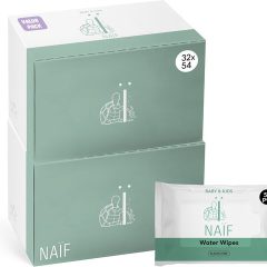 Naïf babydoekjes value pack: plasticvrije water wipes, 32 verpakkingen à 54 stuks, veilig voor baby's gevoelige huid.