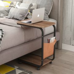 Bijzettafel Zwart Metaal met Hout - Op Wieltjes - Vierkant