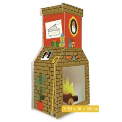 Kartonnen Sinterklaas schoorsteen met tekeningen van boot, Sint en cadeau's. Geschikt als versiering, 50x30x100 cm.