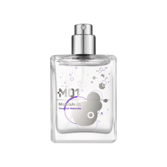 Glazen fles van Molecule 01 parfum van Escentric Molecules, minimalistisch en modern design met een zilveren spraydop.