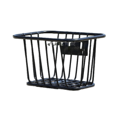 Zwarte metalen fietsmand voor praktische opslag en transport, stijlvol en functioneel accessoires voor elke fiets.