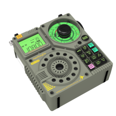 Groene HanRongDa HRD-4320 multiband-radio met analoge en digitale display, retro aeronautisch ontwerp.