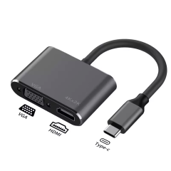 USB-C naar VGA en HDMI-adapter voor 4K-verbindingen. Compatibel met meerdere apparaten voor breedbeeldschermen.