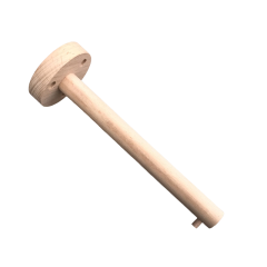 Houten handpopstok met ronde basis en bevestigingsgaten, ideaal voor creatief speelgebruik.