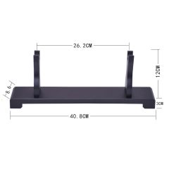 Zwarte standaard voor zwaard of mes, afmetingen: 40.8x26.2x12 cm, ideaal voor veilige presentatie en opslag.