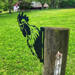 Glurende Kip Haan Tuinhek Tuin Metaal Zwart Silhouet Metal Art