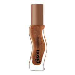Gisou honing lipolie in een elegante fles met gouden glitters voor glanzende, verzorgde lippen.
