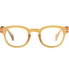 Gele ronde bril met transparante montuur, ideaal voor een trendy en moderne look. Perfect voor dagelijks gebruik.