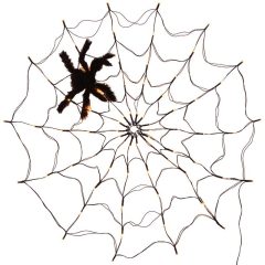 Decoratieve spinnenweb met nep spin, perfect voor Halloween sfeer en decoratie. Realistische details, ideaal voor feestjes.