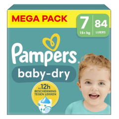 Mega pack Pampers Baby-Dry Luiers Maat 7, 15+ kg, 84 stuks, tot 12 uur bescherming tegen lekken.