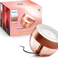 Philips Hue Iris Koper Special Edition tafellamp en verpakking, slimme verlichting voor sfeervolle verlichting.