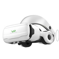 Witte VR-bril voor meeslepende virtual reality-ervaringen. Innovatief ontwerp voor gaming en multimedia-entertainment.