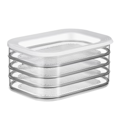 Stapelen glazen bewaardozen met transparante deksel voor efficiënte voedselopslag en organisatie in de keuken.