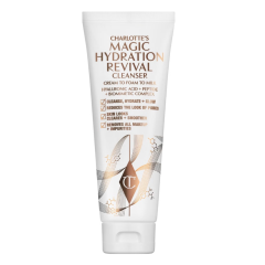 Charlottes Magic Hydration Revival Cleanser: Hyaluronzuur, peptiden, verwijdert make-up, reinigt, hydrateert, stralende huid.
